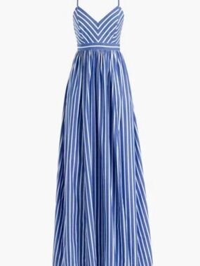 J. Crew Blue and White Striped Maxi Sundress sz 0 NWT